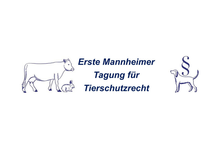 Banner der Ersten Mannheimer Tagung für Tierschutzrecht mit einem Hund, Hasen und Rind