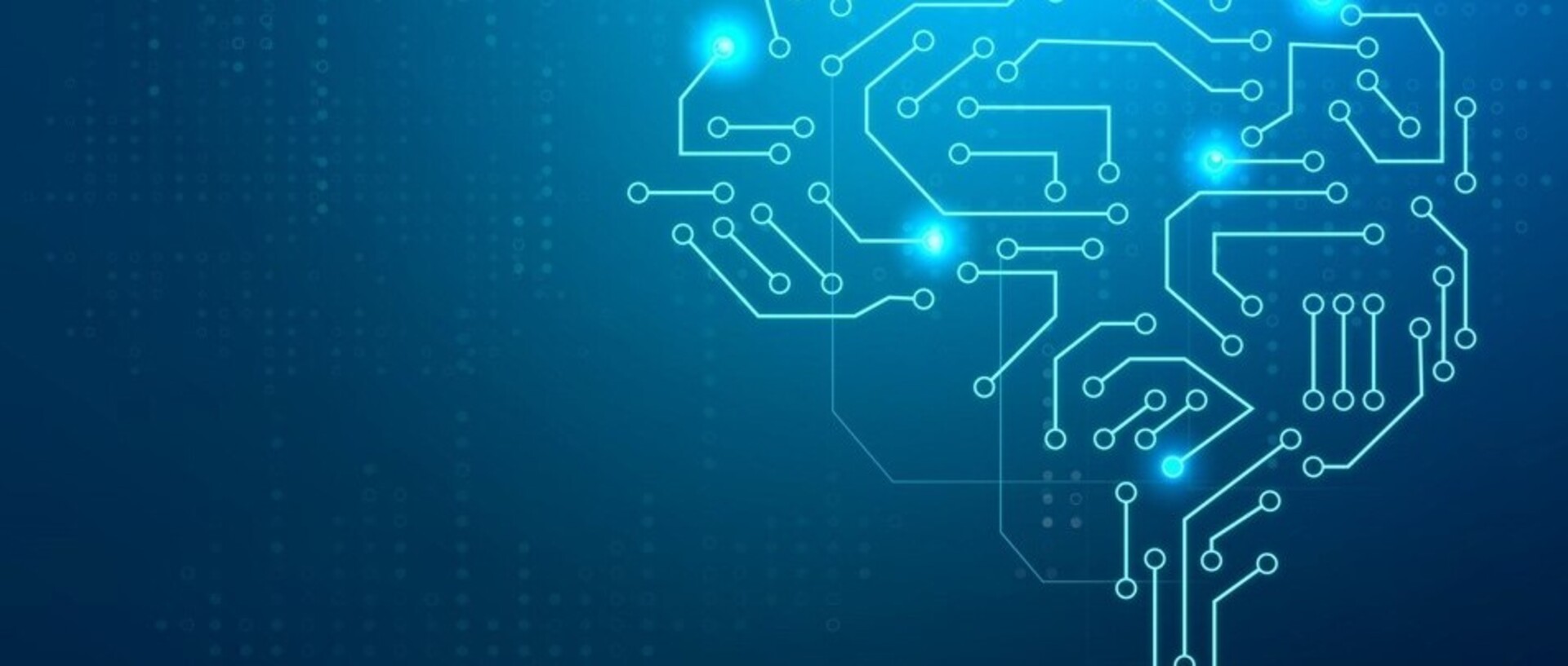 Logo der Jahrestagung: Auf blauem Hintergrund sieht man ein elektronisches Gehirn aus künstlichen neuronalen Netzen ohne den Schriftzug "Künstliche Intelligenz und Versicherung"